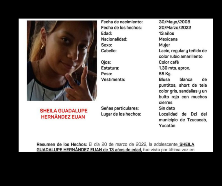 Alerta Amber: Desaparece Sheila Guadalupe Hernández Euan en Tzucacab, Yucatán